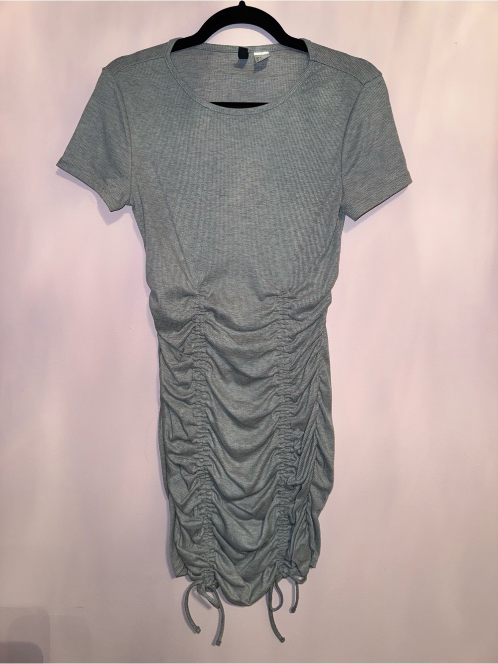 H&M Gathered Ruched T-Shirt Dress in Heather Gray